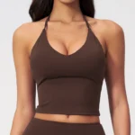 Halter-Neck V-Neck Sports Bra Top with Built-In Pads Custom Gym Wear Manufacturers Wholesale Tank Tops​