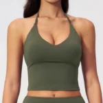 Halter-Neck V-Neck Sports Bra Top with Built-In Pads Custom Gym Wear Manufacturers Wholesale Tank Tops​