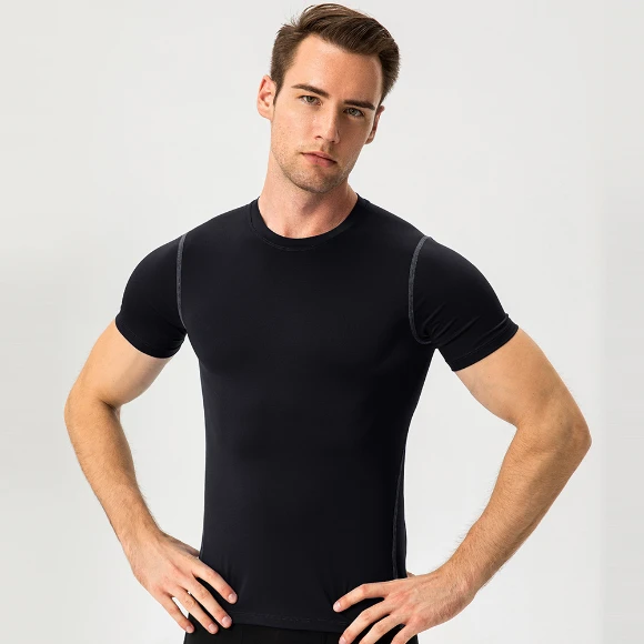 Men's Compression Fit Short Sleeve Training Shirt Sweat Wicking T Shirt Wholesale Mens Activewear