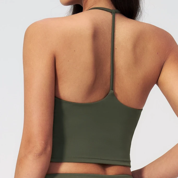 Halter-Neck V-Neck Sports Bra Top with Built-In Pads Custom Gym Wear Manufacturers Wholesale Tank Tops​
